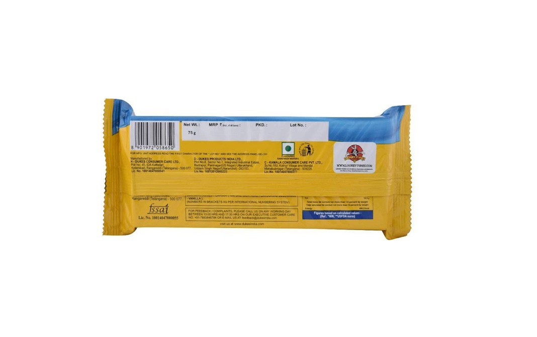 Dukes Waffy Vanilla Flavoured Crispy & Crunchy Wafers   Pack  75 grams